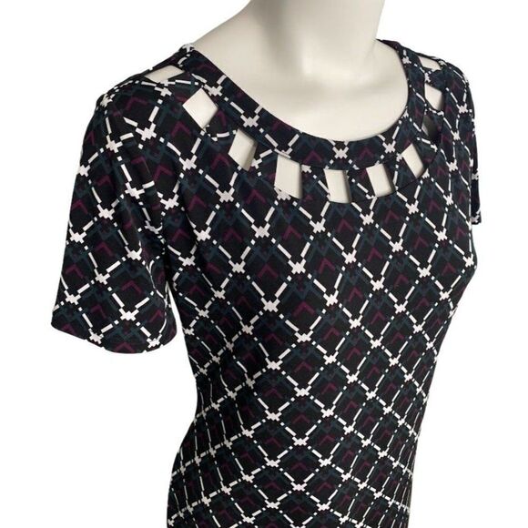 41 Hawthorn Black Ladder Neckline‎ Stretch Knit Dress Sz Medium - Picture 2 of 8